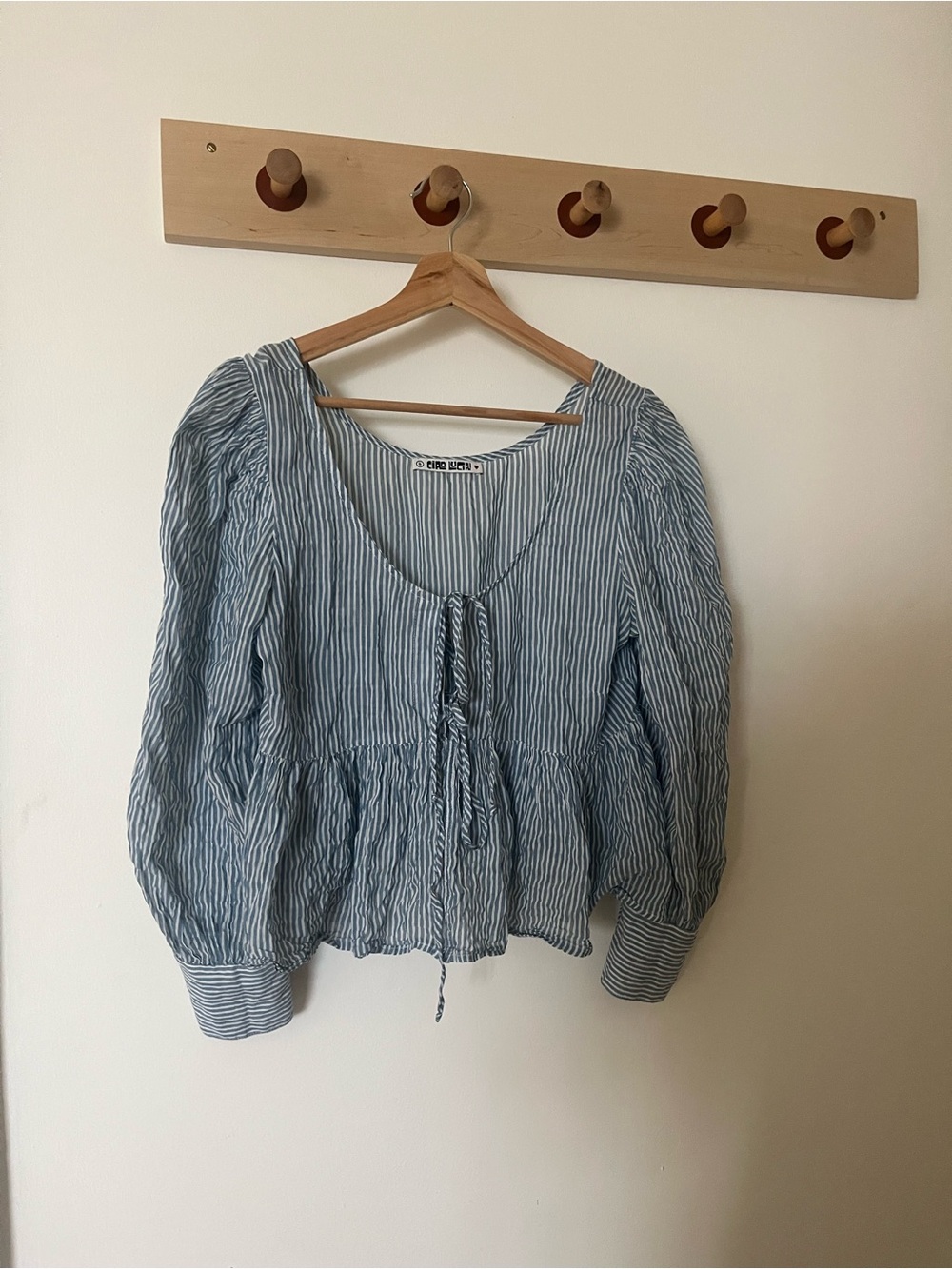 Ciao Lucia  Blue Striped Peplum Tie-Front Blouse